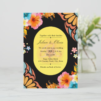 Convites Luxuoso Conjunto de Casamento Floral Preto e Doura