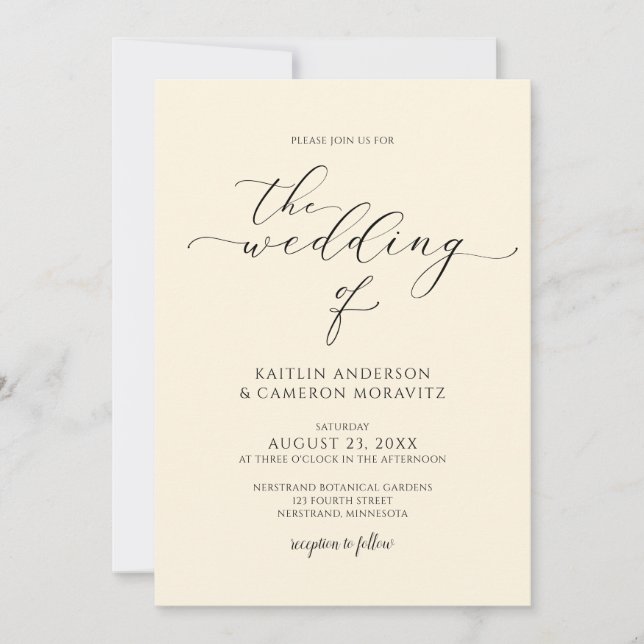 Convites Luxuoso Creme Casamento Elegante Caligrafia Script (Frente)