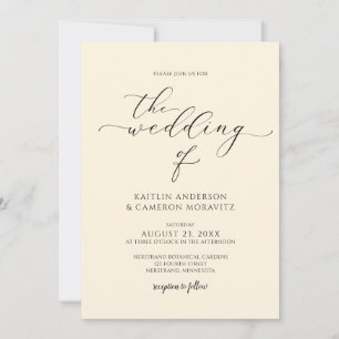 Convites Luxuoso Creme Casamento Elegante Caligrafia Script
