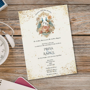 Convites Luxuoso Elegante Vintage Galo Dourado Casamento In