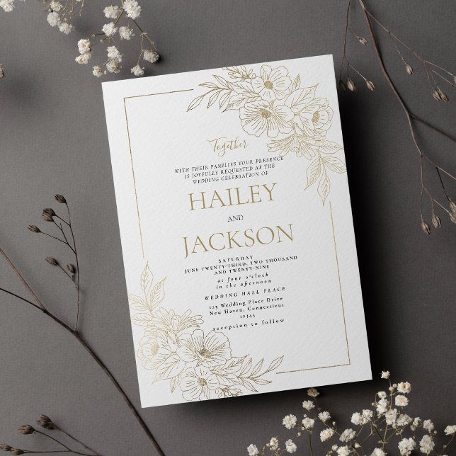 Convites Luxuoso geométrico floral branco de casamento  (Luxury geometric white gold floral wedding )