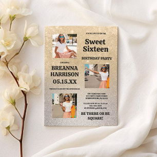 Convites Luxuoso gradiente de glitter ouro prata Foto Sweet