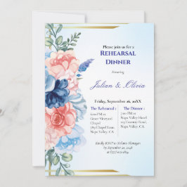 Convites Luxuoso Jantar de Ensaio Dusty Blue e Blush Pink