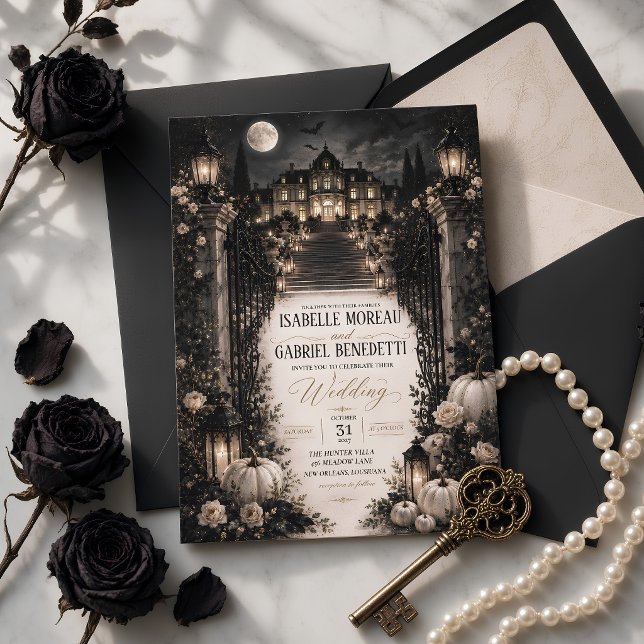 Convites Luxuoso Mansão Gótica da Lua Celestial Halloween (Criador carregado)