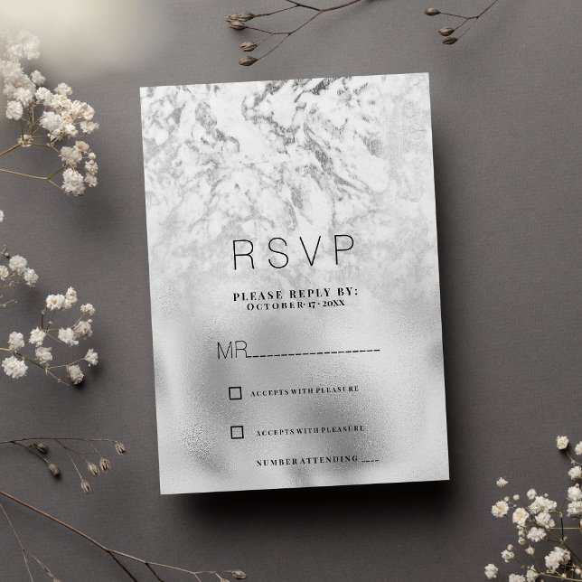 Convites Luxuoso mármore cinza branco prata RSVP (Luxurious gray white silver marble RSVP)