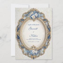 Convites Luxuoso Quadro Oval Rococó Azul Naval Dourado Casa