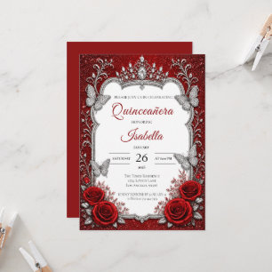 Convites Luxuoso Quinceañera Prata Vermelho