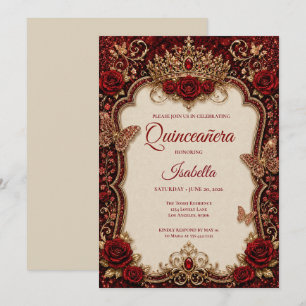 Convites Luxuoso Quinceañera Princesa Vermelho & Dourado