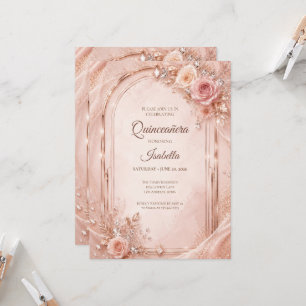 Convites Luxuoso Quinceañera Rosa Bege Dourado