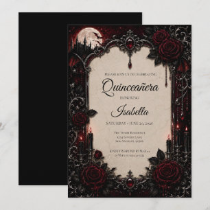 Convites Luxuoso Quinceañera Vermelho e Preto