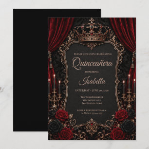 Convites Luxuoso Quinceañera Vermelho e Preto