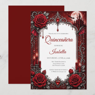 Convites Luxuoso Quinceañera Vermelho Prata