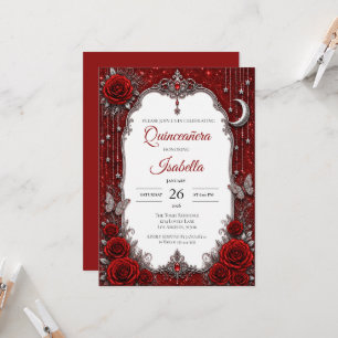 Convites Luxuoso Quinceañera Vermelho Prata