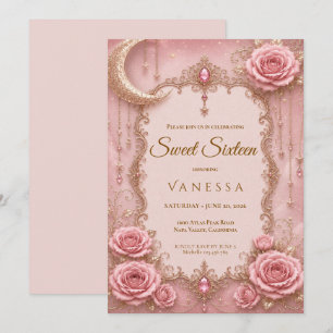 Convites Luxuoso Rhinestones Rosa Brilho Sweet 16