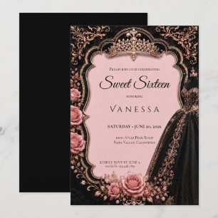 Convites Luxuoso Rosa Brilhantes Cristais Sweet 16