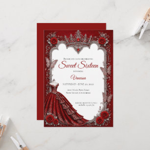 Convites Luxuoso Vermelho Princesa Doce 16