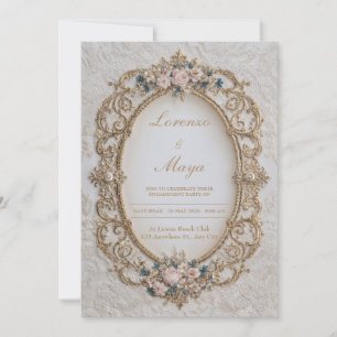 Convites Luxuoso Vitoriano Ouro Pérola Rosa Oval Casamento