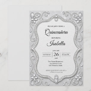 Convites Luxuosos Rhinestones Brilho Prata Quinceañera