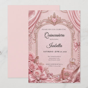 Convites Luxuosos Rhinestones Rosa Quinceañera