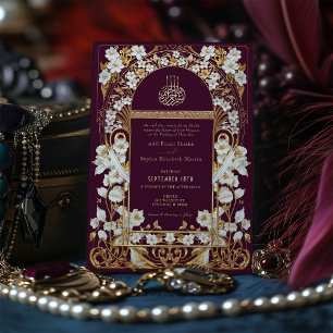 Convites Luxurioso Plum Burgundy e Casamento Islâmico Doura