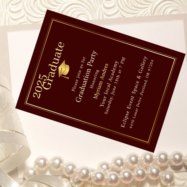 Convites Luxurious Burgundy & Gold Graduation Invitation (Criador carregado)
