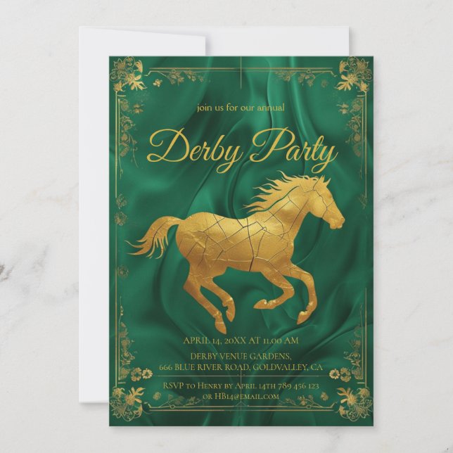 Convites Luxurious Golden Horse Derby Party Invitation with (Frente)