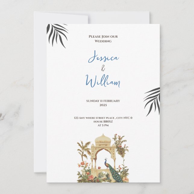 Convites luxurious peacock palace wedding invitation (Frente)
