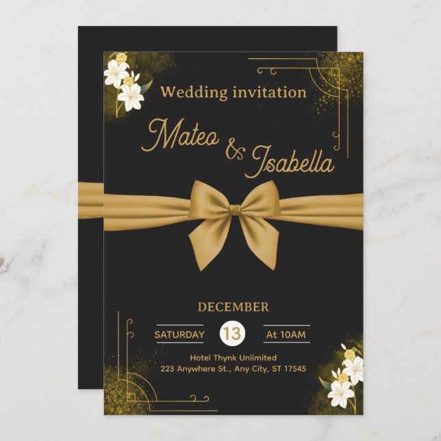 Convites Luxurious wedding invitation in gold (Frente/Verso)