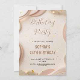 Convites Luxury Abstract Beige & Rose Gold Birthday Party 