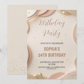 Convites Luxury Abstract Beige & Rose Gold Birthday Party 