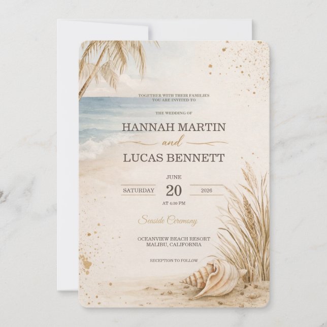 Convites Luxury Beach Wedding Invitation Template (Frente)