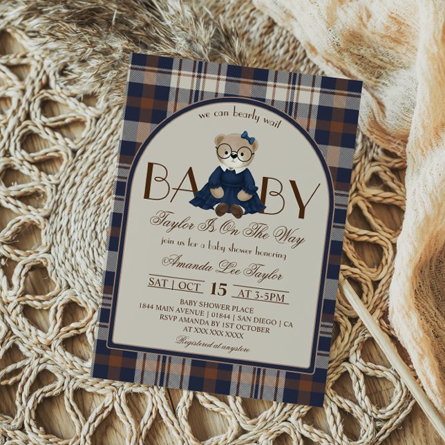 Convites Luxury Bear Preppy Girl Baby Shower (Criador carregado)