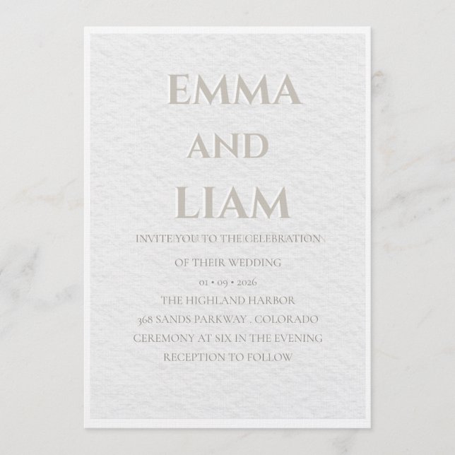 Convites Luxury Beige & Gold Wedding Invitation | Elegant M (Frente)