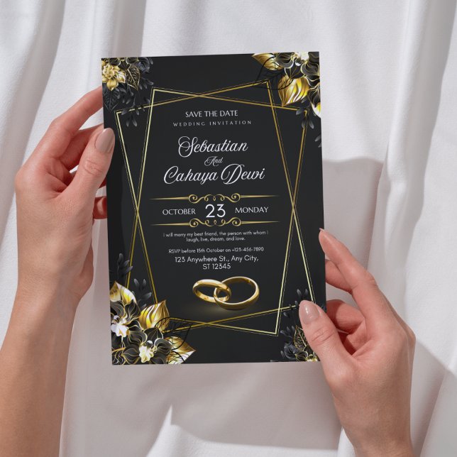 Convites Luxury Black and Gold Wedding Invitation (Criador carregado)