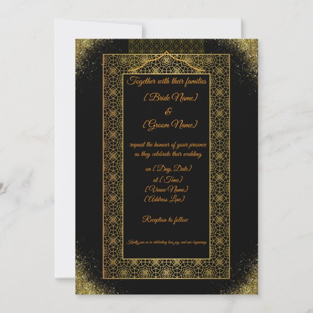 Convites Luxury Black and Gold Wedding Invitation | Elegant (Frente)