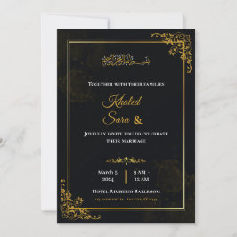Convites Luxury Black & Gold Ornate Muslim Islamic Wedding 