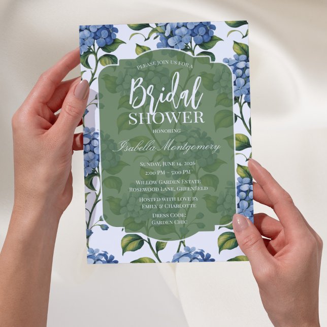 Convites Luxury Blue Hydrangea Bridal Shower (Luxury Blue Hydrangea Bridal Shower Invitations)