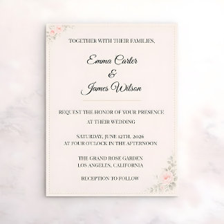Convites Luxury Blush Floral Wedding Invitation