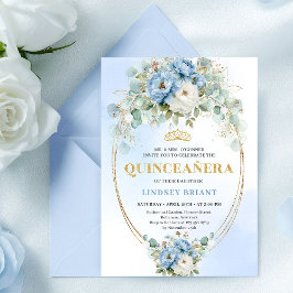 Convites Luxury Boho Blue Peonies Quinceañera Printable