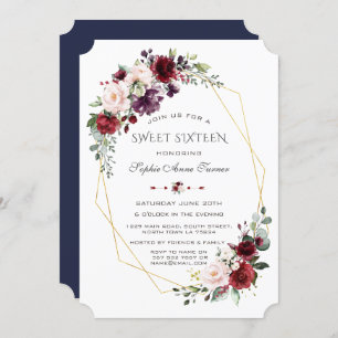 Convites Luxury Burgundy Blush Floral Dourado Doce Dezessei