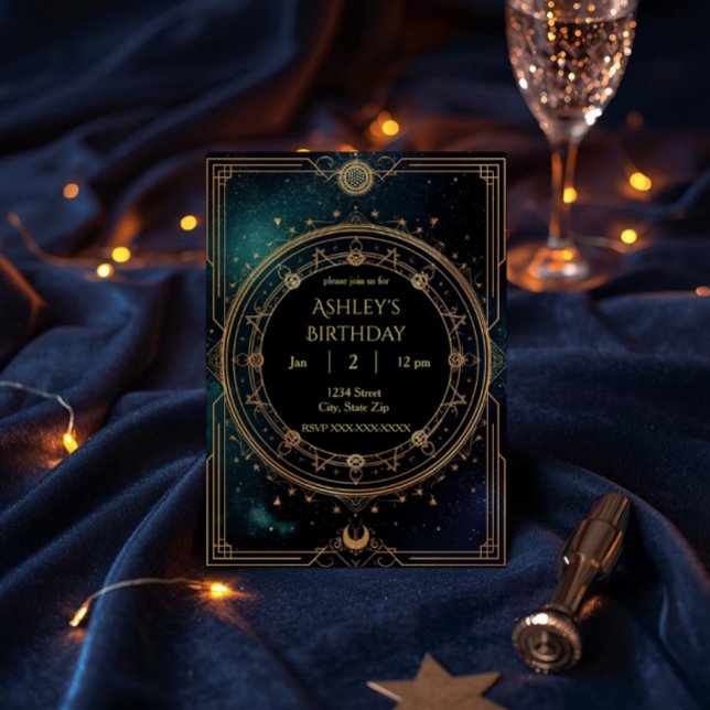 Convites Luxury Celestial Birthday Invitation – Midnight (Criador carregado)