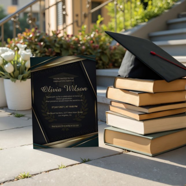 Convites Luxury Dark Green & Gold Graduation (Criador carregado)