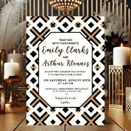 Convites Luxury Deco Elegant Gold and Black Wedding 