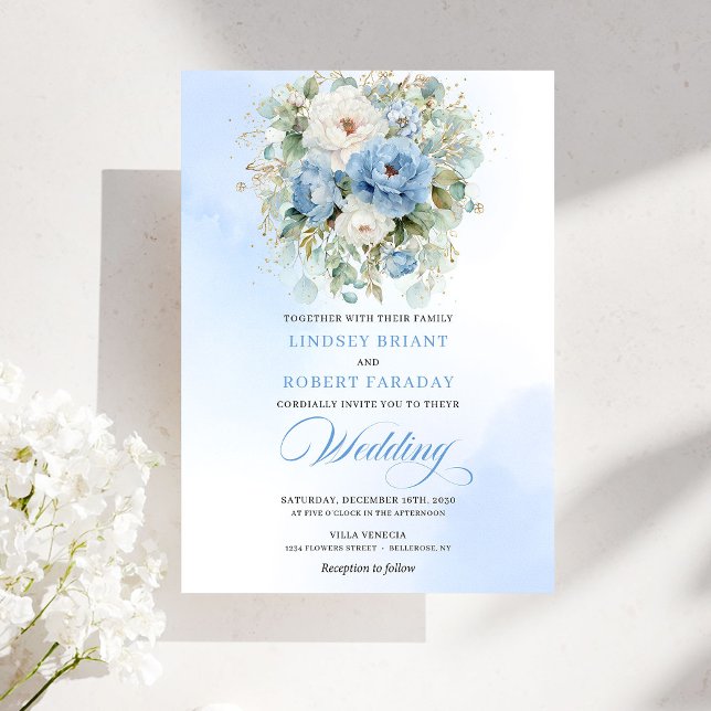 Convites Luxury Dusty Blue Floral Digital Wedding Invite (Luxury Dusty Blue Floral Digital Wedding Invitation)