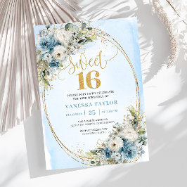 Convites Luxury Dusty Blue Greenery Sweet Sixteen Invite