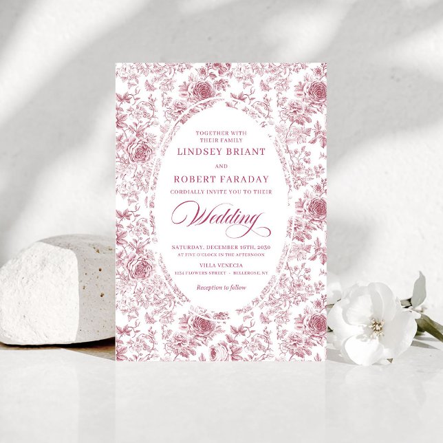 Convites Luxury Dusty Pink French Toile Wedding Invitation (Luxury Dusty Pink French Toile Wedding Invitation)