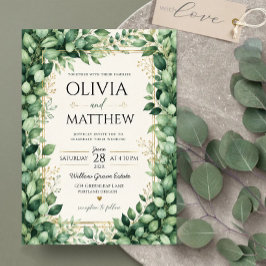 Convites Luxury Eucalyptus Greenery Gold Botanical Frame