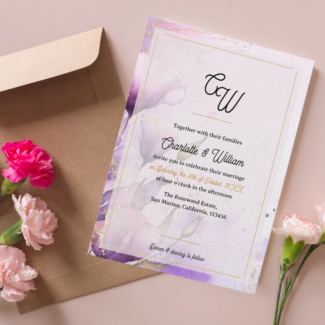 Convites Luxury Faux Vellum Monogram Floral Wedding Invite (Luxury Faux Vellum Monogram Floral Wedding Invitation)