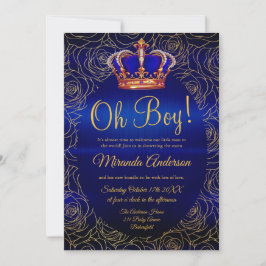 Convites Luxury Floral Dourado Chá de fraldas Real Azul