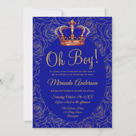 Convites Luxury Floral Dourado Chá de fraldas Real Azul